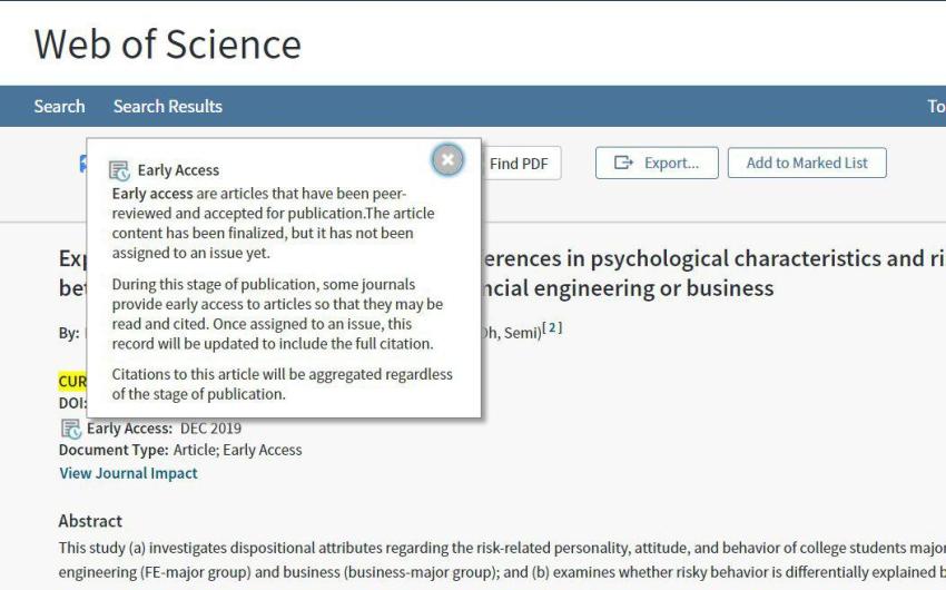 Early Access у Web of Science 